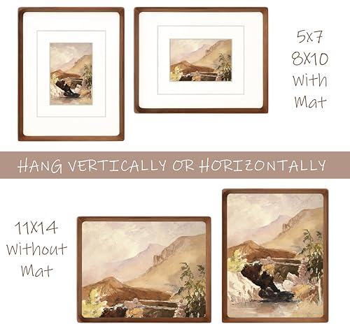 Gdfmsc 11x14 Picture Frame with Mat for 5x7/8x10, Natural Walnut Wood Handcrafted Rounded Corner with Real Glass, Vertical...