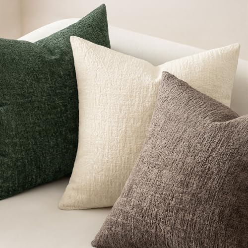 MIULEE Decorative Throw Pillow Covers 20x20 Pack of 2 Beige Couch Pillow Covers Soft Cozy Textured Chenille Pillowcases fo...