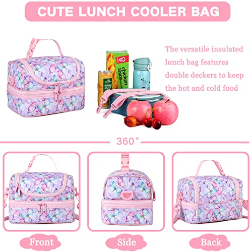VASCHY Lunch Box Bag Kids, Insulated Two Compartments Bento Cooler Bags for Girls w Shoulder Strap for School,Daycare,Kind...