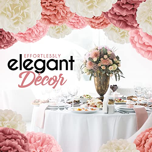 EpiqueOne 20 Piece Tissue Paper Pom Poms | Blush Pink, Dusty Rose, Mauve & Cream | Colorful Paper Flower Wall Decorations ...