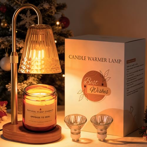 Candle Warmer Lamp with Timer, 4-Levels Dimmable Electric Wax Melter, Adj.Height for Jar Candles, Mother's& Father's&Chris...