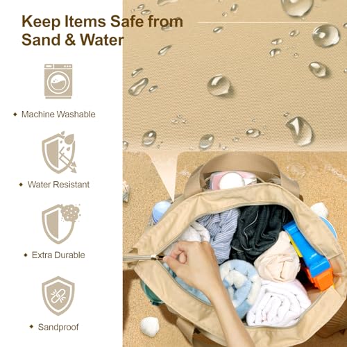 F-color Waterproof Beach Bags for Women - Machine Washable Travel Tote Bag with Zipper Cruise Swim Vacation Essentials