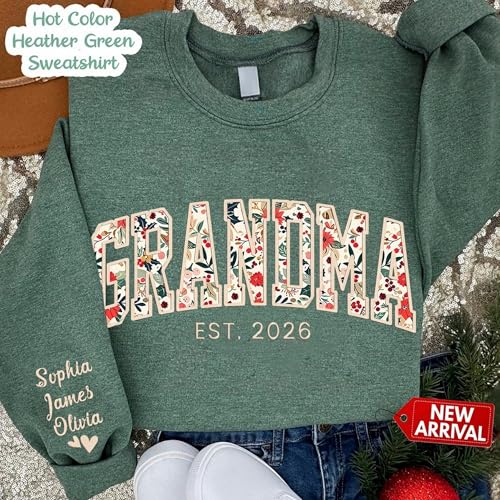 Custom Embroidered Grandma Floral Shirt with Names on Sleeve, Personalized Grandma Gift, Floral Grandma Crewneck Sweatshirt