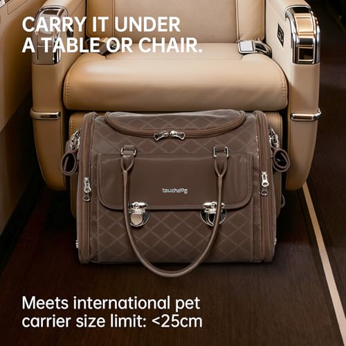 Touchdog Pioneer Light Luxury Pet Carrier Backpack, Airline-Approved Dog Soft-Sided Carriers with High-End Leather & Venti...