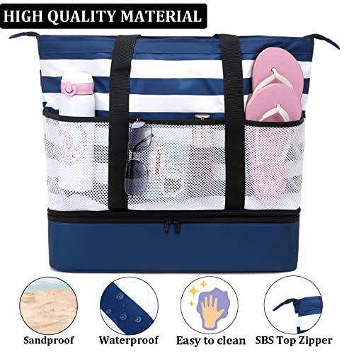 JIANYA Beach Bag Women Waterproof Sandproof Beach Tote Bags with Cooler Top Zipper Large Totes for Pool Travel Daily