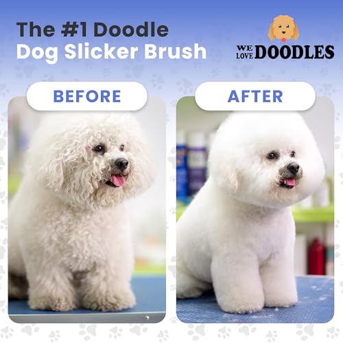 We Love Doodles Grooming Curved Slicker Brush for Long-Haired Dogs - Poodle, Golden Doodle, and Dematting (Large)