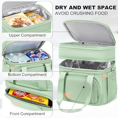 MAPLELILY Lunch Box for Men Women - Double Deck Insulated Lunch Bag, Large Leak Proof Tote Cooler, Wide Open Dual Compartm...