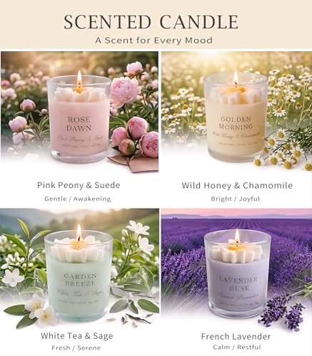 Scented Candles for Women - Aromatherapy Natural Soy Candles 4 Pack, Unique Floral Design, Relaxation Gifts for Mother’s D...