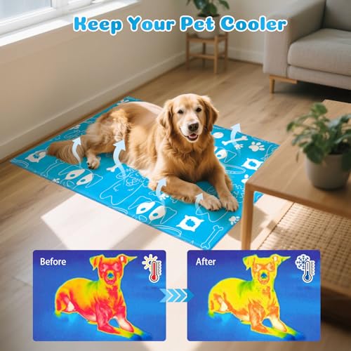 Ownpets Dog Cooling Mat, X-Large 43" x 27" Instant Cooling Pet Pad, Thickened Portable Pet Cool Pad for Dogs and Cats, Lea...