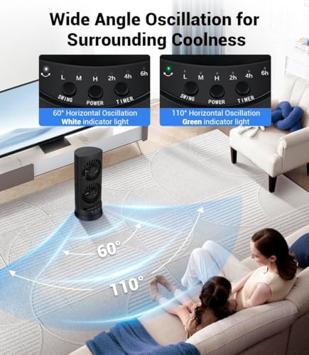 Personal Tower Cooling Fans that Blow Cold Air, Standing Small Desk Fan with 3 Speeds & Timer, 60° & 110° Oscillating Tabl...