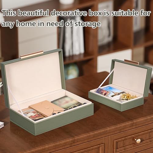 Decorative Storage Boxes with Lids 2-Set for Modern Home, Saving Space, Memory Boxes, PU Leather Keepsake Box, Photo Stora...