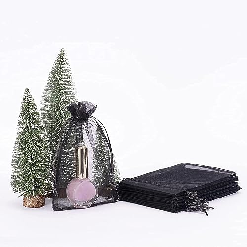 HongyiTime 100PCS Premium Sheer Organza Bags, Black Wedding Favor Bags with Drawstring, 4x6 inches Jewelry Gift Bags for P...