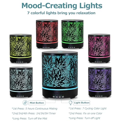 Essential Oil Diffuser Metal Aromatherapy Oil Diffusers for Large Room,Maple Leaf Pattern Ultrasonic Cool Mist Diffuser wi...