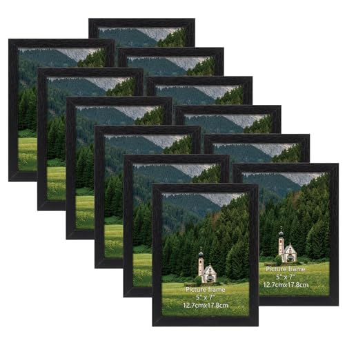 HORLIMER 5x7 Picture Frame Set of 12, Black Picture Frames Display 5 by 7 Photo for Wall or Tabletop