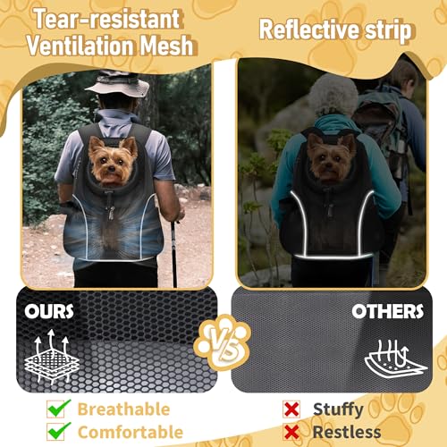 WOYYHO Pet Dog Carrier Backpack Small Dog Front Backpack Ventilated Mesh Dog Travel Back Pack with Safety Belt for Travel ...