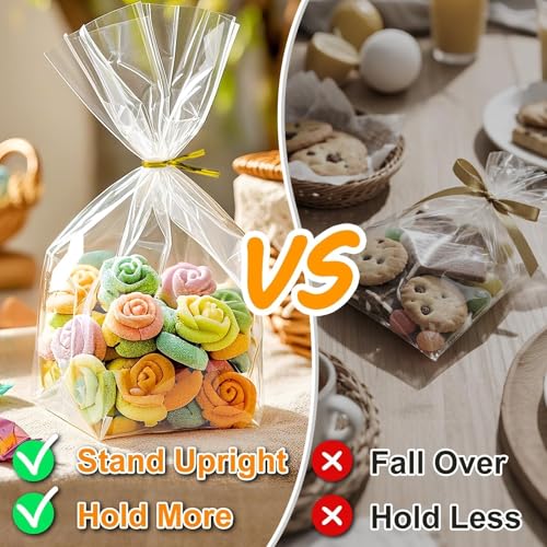 PigPotParty Cellophane Bags 8x11 Inch, 50 Pack Clear Plastic Gift Bags with Bottom Gusset for Stand-Up Display, Medium Cel...