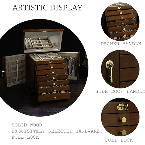 Xloverise Wooden Jewelry Box,jewelry boxes for women large,jewlrey box&organizers with necklace hanger,jewerly organizer,...