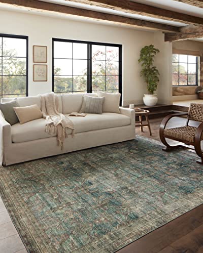 Loloi Magnolia Home by Joanna Gaines Banks Collection BAN-01 Ocean/Spice 2'-3" x 3'-9" .13" Pile Height, Machine Washable,...