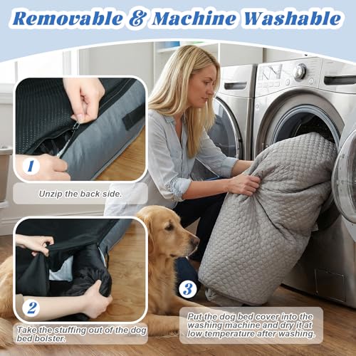 GGIB Cooling Dog Bed Mat with Bolster Pillow Washable Dog Couch Cover Breathable Summer Pet Couch Bed Protector Indoor(Lar...