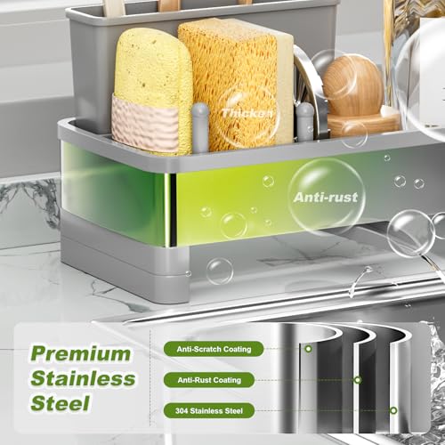 Ewaiira Stainless Steel Sink Caddy, Sponge Holder for Kitchen Sink with Brush Holder Dishcloth Rack, Rustproof Sink Organi...