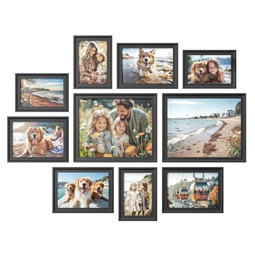 SONGMICS Picture Frames with 16 Mats, Set of 10 Collage Photo Frames, Two 8x10, Four 5x7, Four 4x6 Frames, Hanging or Tabl...