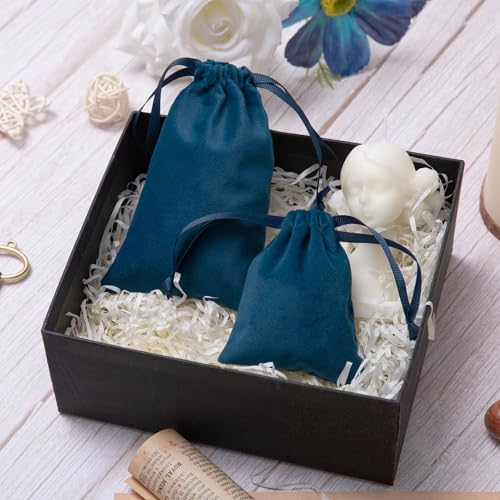 QIANF 12pcs Navy Velvet Drawstring Bags 4x6 inches Small Velvet Cloth Gift Bags Jewelry Pouches for Storage Wedding Party ...