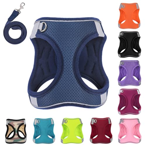 PWOD Dog Harness with Leash Set, No-Pull Step-in Reflective Pet Harness with 1 Leash Clips, Adjustable Soft Padded Easy Wa...