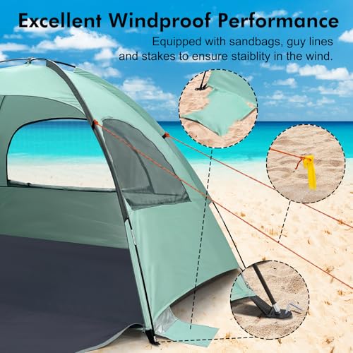 WhiteFang Beach Tent Anti-UV Portable Sun Shade Shelter for 3/4/6/8 Person, Extendable Floor with 3 Ventilating Mesh Windo...