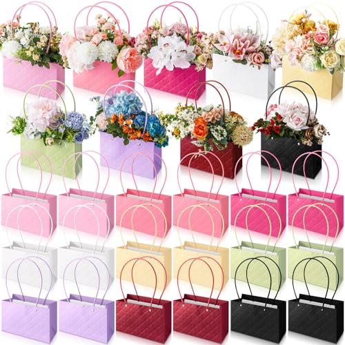 TaoBary 27 Pcs Flower Boxes for Arrangements Floral Gift Bouquet Bags Waterproof Kraft Paper Purse with Handles for Valent...