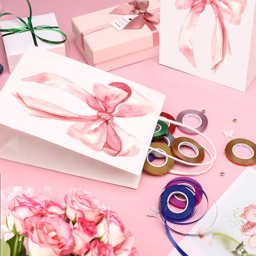 Draupnir 24PCS Coquette Pink Bow Paper Gift Bags, Party Favor Bags, Pink Goodie Bags for Birthday&Bachelorette Party Decor...