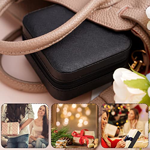Neveika Portable Travel Mini Jewelry Box Leather Jewellery Ring Organizer Case Storage Gift Box Girls Women (black).