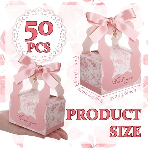 ForraFun 50 Sets Floral Wedding Favor Boxes with Pearl Pendant Bow Ribbon Floral Wedding Party Candy Boxes Bridal Gift for...