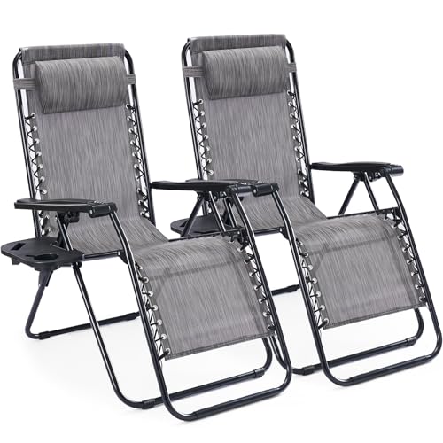 Sweetcrispy Zero Gravity Chairs, Set of 2 Portable Recliner Beach Camping Patio Outdoor Folding Lounge Chair with Cup Hold...