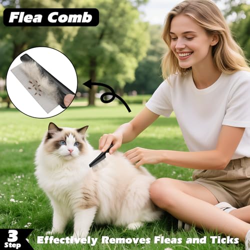 3PCS Self Cleaning Slicker Brush & Pet Grooming Rake & Flea Comb for Dogs, Cats and Horses | Double-Sided Dematting Comb &...