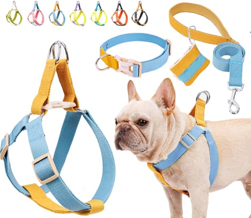 No Pull Dog Harness and Leash Set, Dog Collar, Step in Dog Halter Harness with Poop Bag Holder, Adjustable Lightweight Cot...