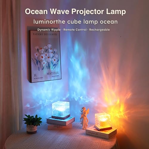 ZLDYPINK Ocean Wave Projector Light, 16 Colors Havie Cube Lamp, 3D Holographic Water Ripple Lamp with Remote Control, Nort...