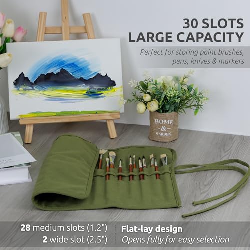 DUGATO 30-Slot Roll-Up Paint Brush Holder, Premium Canvas Brush Organizer for Artists, Washable Travel Brush Case for Wate...