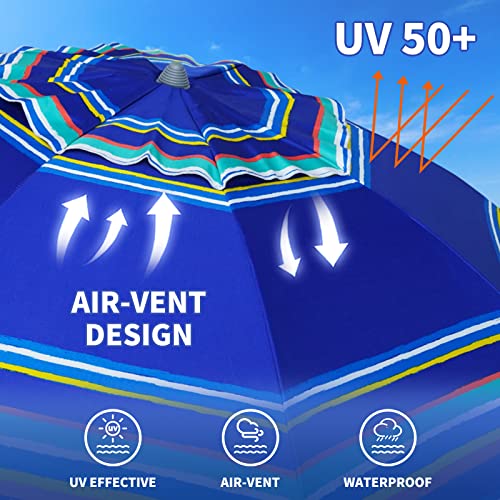 AMMSUN 7ft Heavy Duty High Wind Beach Umbrella Parasols with Sand Anchor Vent Tilt UPF 50+ Sun Protection Portable Outdoor...