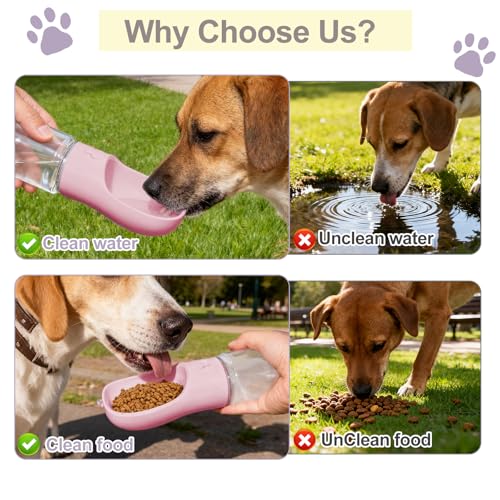 Portable Dog Water Bottle with Food Container, BPA Free Travel Water Bottle for Dogs, 2-in-1 Dispenser Drinking Feeder for...
