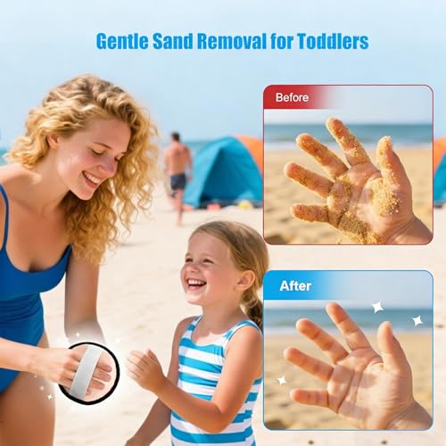 Exqusdy 2 in 1 Sand Remover for Beach + Elastic Towel Bands for Cruise Chair – Powder Puff with Talc-Free Formula, Windpro...