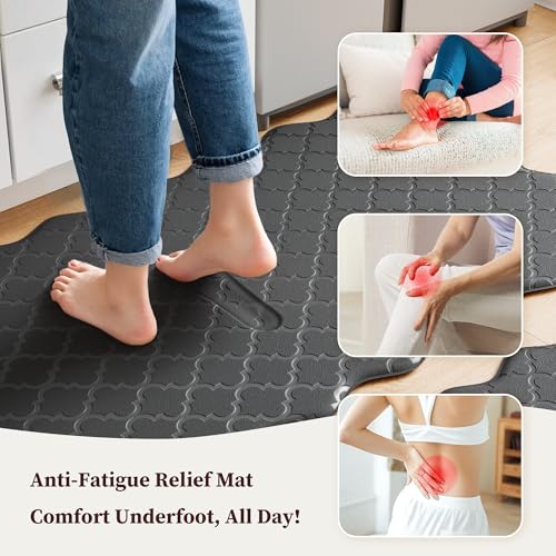 Arenarug Upgrade Scalloped Embossed Kitchen Mats for Floor 2PCS Cushioned Anti Fatigue Waterproof Foam Kitchen Rugs Non Sl...