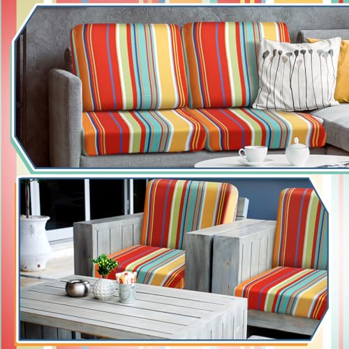 Geyoga 8 Pcs Patio Stretch Sofa Cushion Covers Outdoor Cushion Covers Replacement Waterproof Patio Furniture Couch Slipcov...