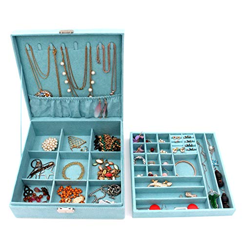 KLOUD City Two-Layer lint Jewelry Box Organizer Display Storage case with Lock (Blue)