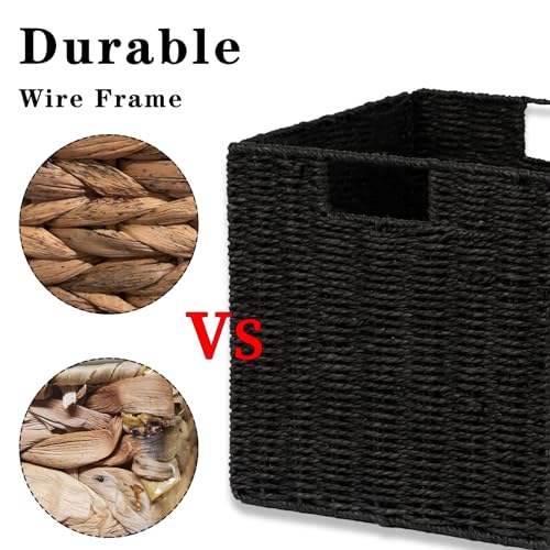 Vagusicc Wicker Storage Basket, Set of 2 Hand-Woven Wicker Basket, Foldable Cube Storage Bin, Black Storage Basket, Square...
