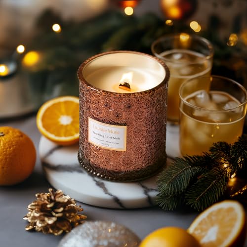 LA JOLIE MUSE Sparkling Cider Mule Candle | Apple Cider, Orange & Amber | 19 oz Wooden Wick | 90-Hour Clean Burn | Vibrant...