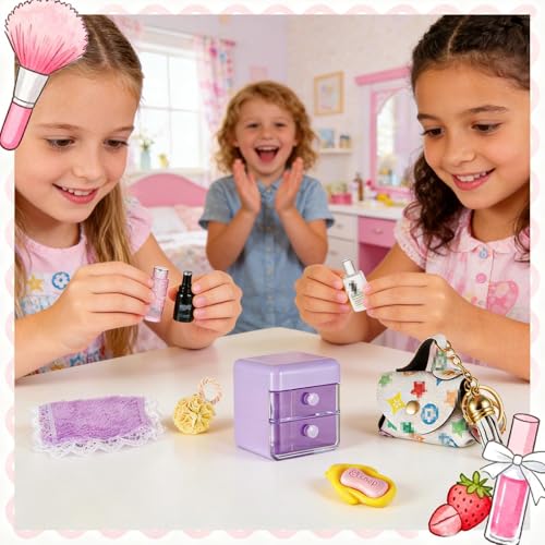 72Pcs Dollhouse Mini Jewelry Storage Case Handbag Towel Cosmetic Set Bathroom Acessories Toothbrush Shampoo Perfume Hair D...