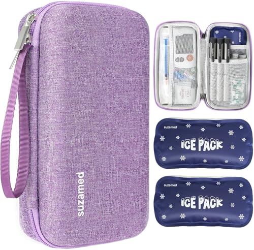 suzamed Insulin Cooler Travel Case,EVA Insulation Travel Medicine Kit with 2 Ice Packs for Diabetes Care,Insulin Pen and O...