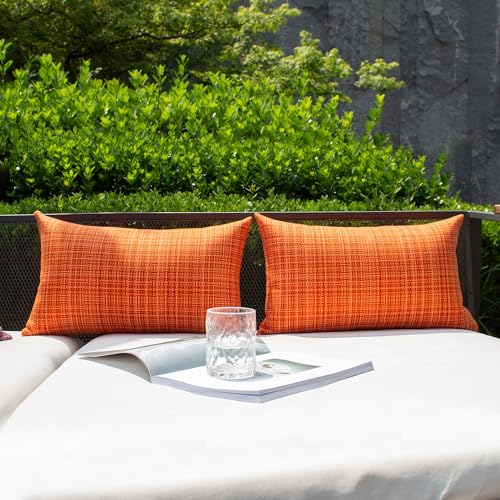 Kevin Textile Outdoor Waterproof Throw Pillow Covers 12x24 Inch Pack of 2 Woven Faux Linen Farmhouse Decorative Water Resi...