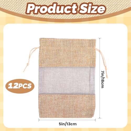Bruislard 12 Pack Burlap Drawstring Gift Bags 5''x7'' Burlap Gift Favor Bags Organza Sheer Pouches with Drawstring Treat S...