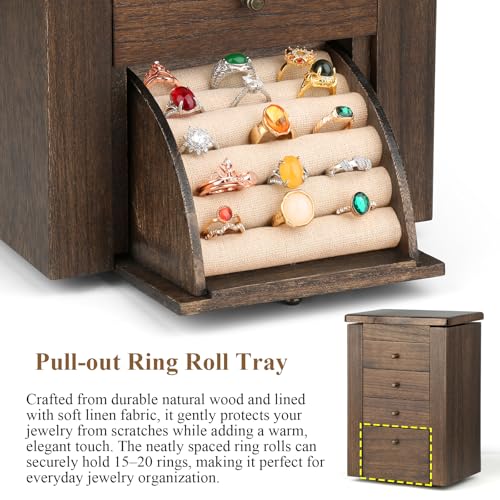 Meangood Jewelry Box Jewelry Organizer, 5-Layer Wooden Jewelry Organizers and Storage Boxes for Women Girls, Ring Earring ...